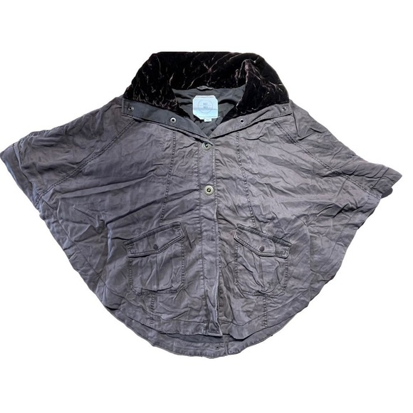 Hei Hei Anthroplogie Womens Brown Button Oversized Poncho Canvas CapeJacket XS/S - Picture 1 of 10